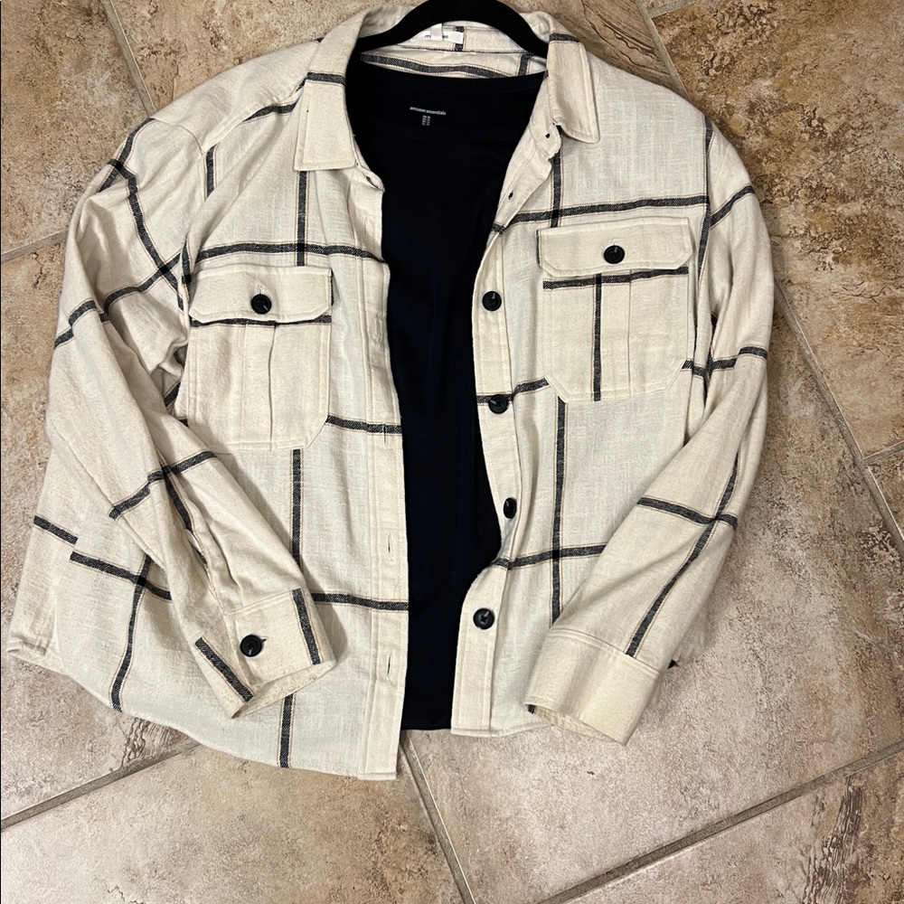Maurices Cream and Black Checkered Lightweight Shacket - flannel